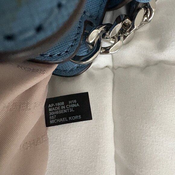 Michael Kors Tote Bag Emma Satchel Shoulder Crossbody Blue Pockets Leather - Picture 11 of 14